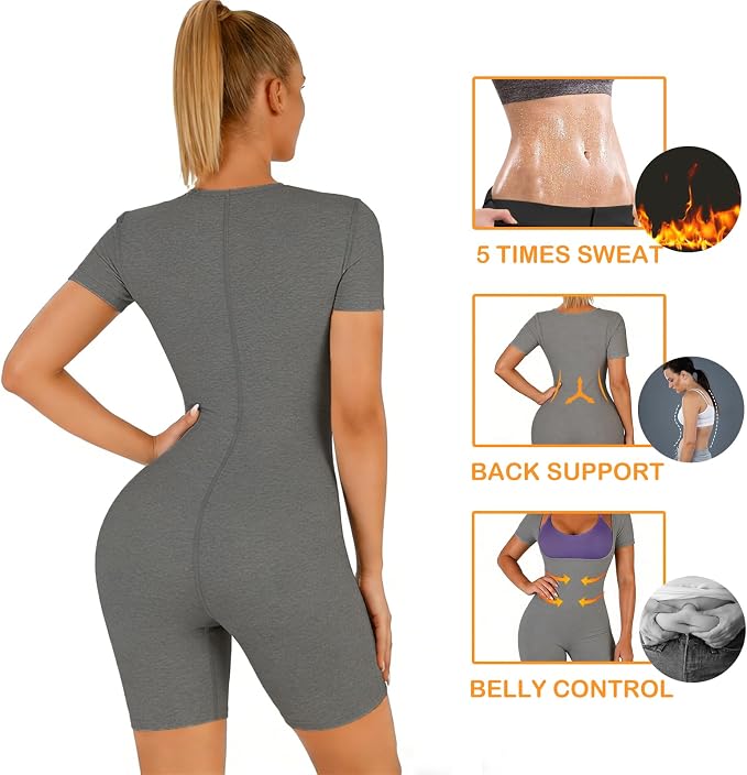 Sauna Suit for Women Waist Trainer Sweat Jumpsuit for Belly Fat