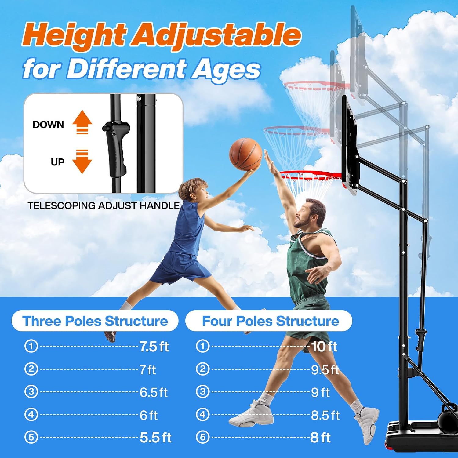 Basketball Hoop 40/44/48 Inch Impact Backboard