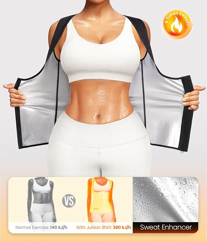 Junlan Sauna Suit Vest Waist Trainer for Women Zipper Sweat Tank Top Shaper