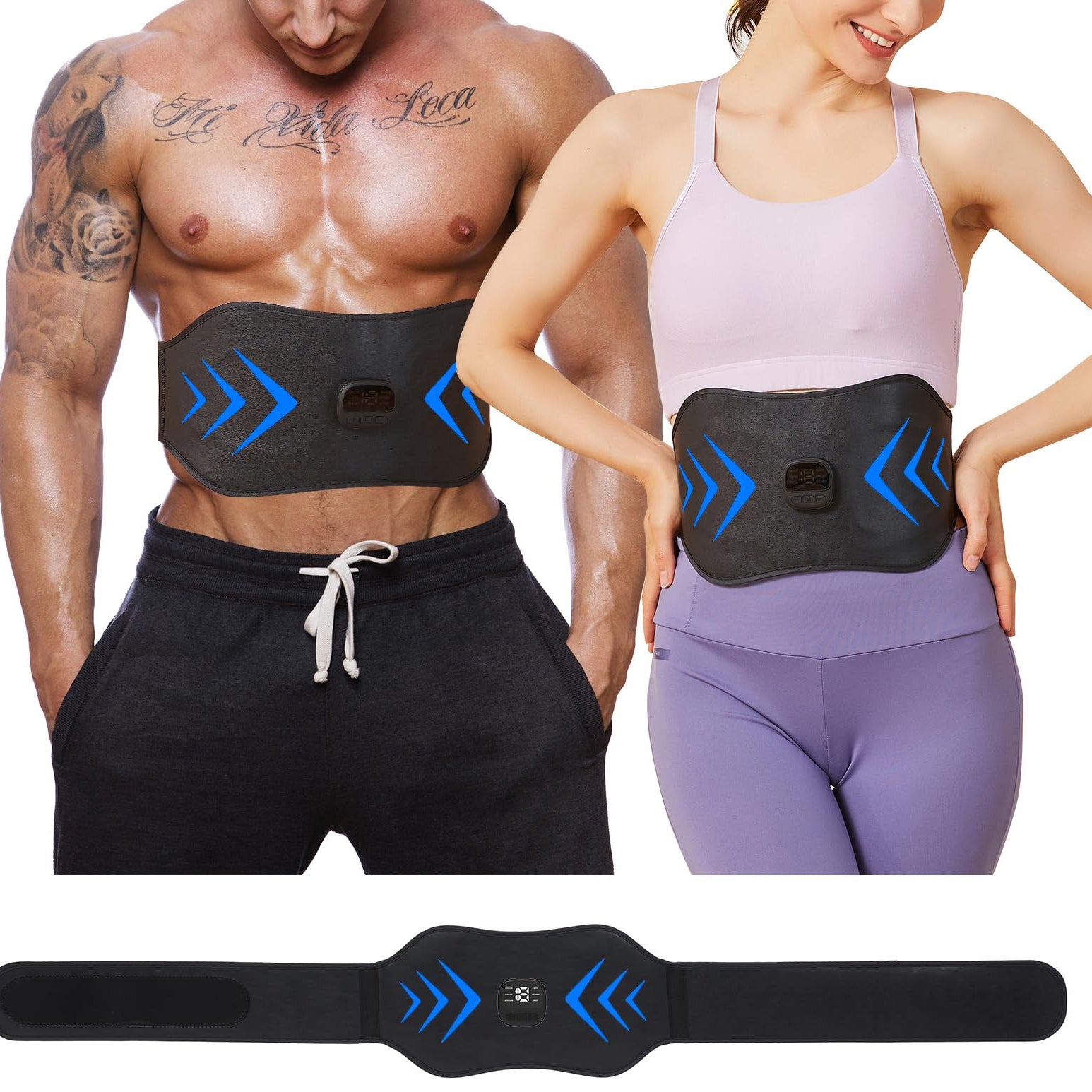 ABS Stimulator EMS Muscle Stimulator Ab Machine Fitness Workout Equipment for Women and Men Portable Muscle Toner for Abdomen Black blue